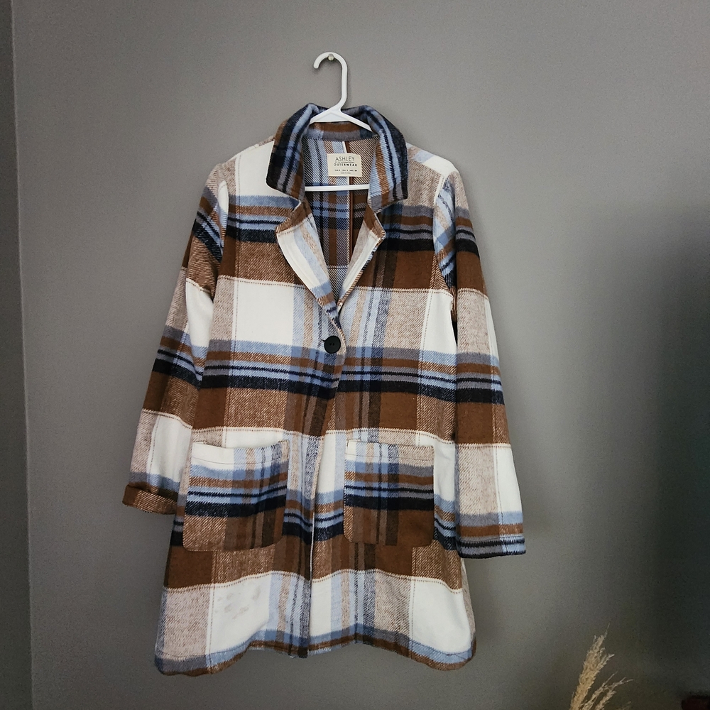 Plaid Women's Coat in Brown and Blue